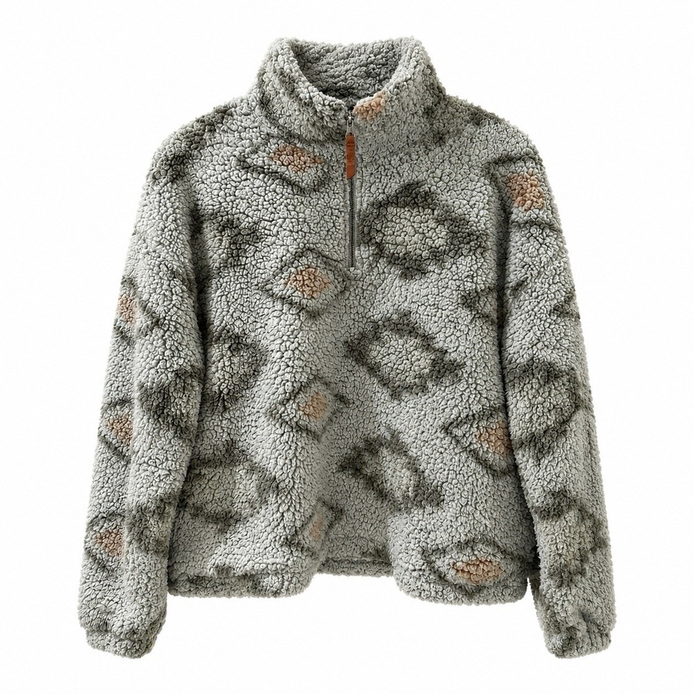 Thread + Supply Gray Aztec Sherpa Pullover Quarter Zip Fleece Shacket Medium